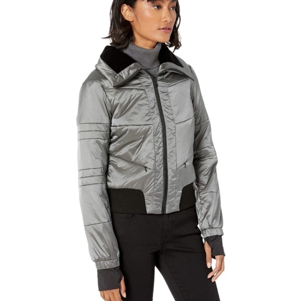 blanc noir Silver Puffer Jacket with Black Trim - Picture 5 of 15